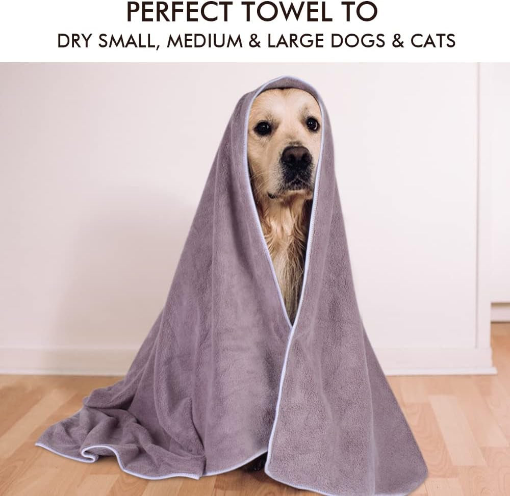 Super Absorbent Microfiber Pet Bath Towel for Dogs and Cats - 30 x 50 Inches - Purple