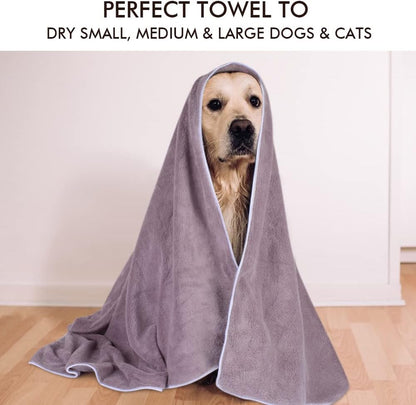 Super Absorbent Microfiber Pet Bath Towel for Dogs and Cats - 30 x 50 Inches - Purple