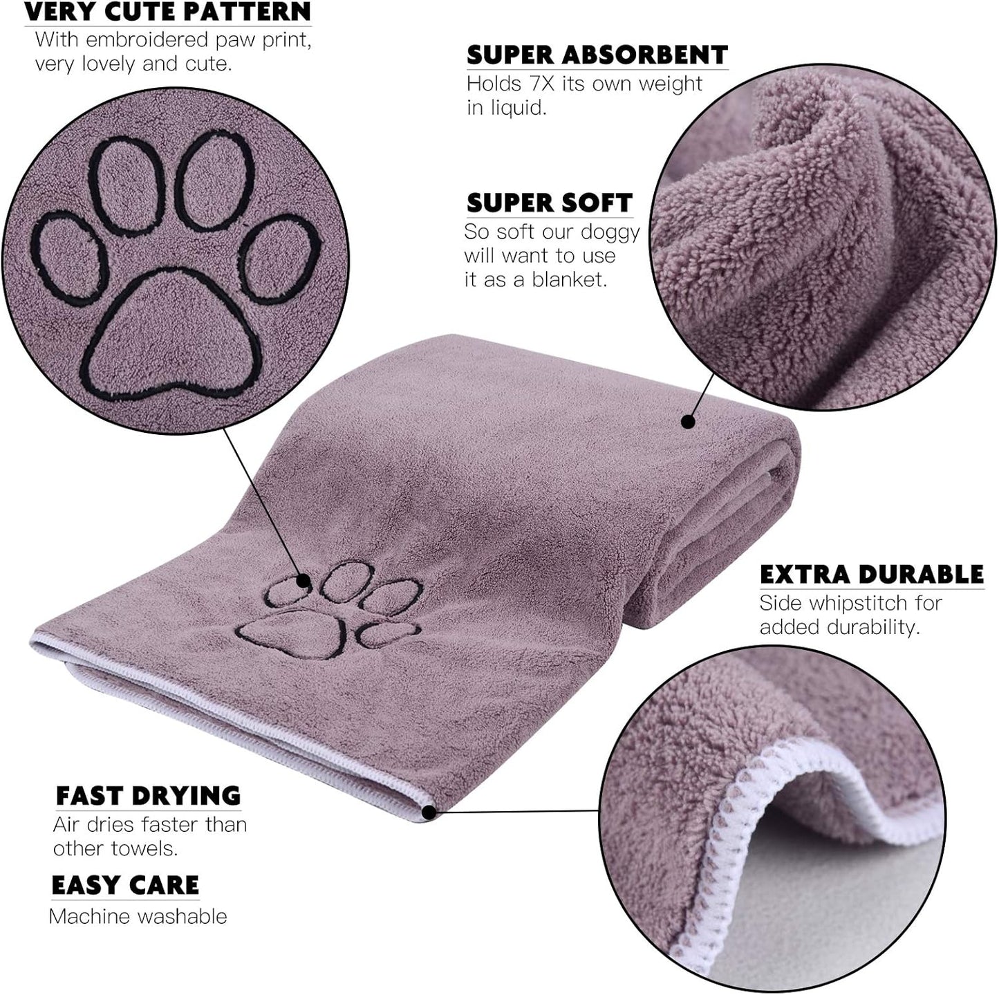 Super Absorbent Microfiber Pet Bath Towel for Dogs and Cats - 30 x 50 Inches - Purple