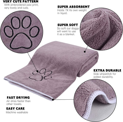 Super Absorbent Microfiber Pet Bath Towel for Dogs and Cats - 30 x 50 Inches - Purple
