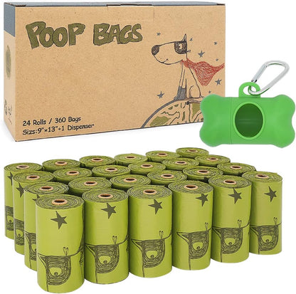 Ley’S Dog Poop Bags 360 Count (24 Rolls), Unscented Extra Thick Dog Waste Bags, 100% Leak Proof & Tear Resistant Doggie Bags with Dispenser, Refill Rolls for Small Medium Large Dogs