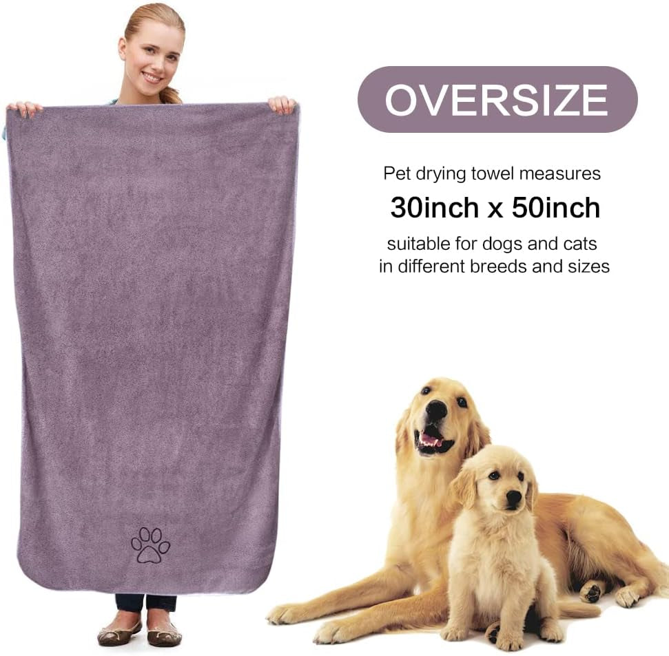 Super Absorbent Microfiber Pet Bath Towel for Dogs and Cats - 30 x 50 Inches - Purple