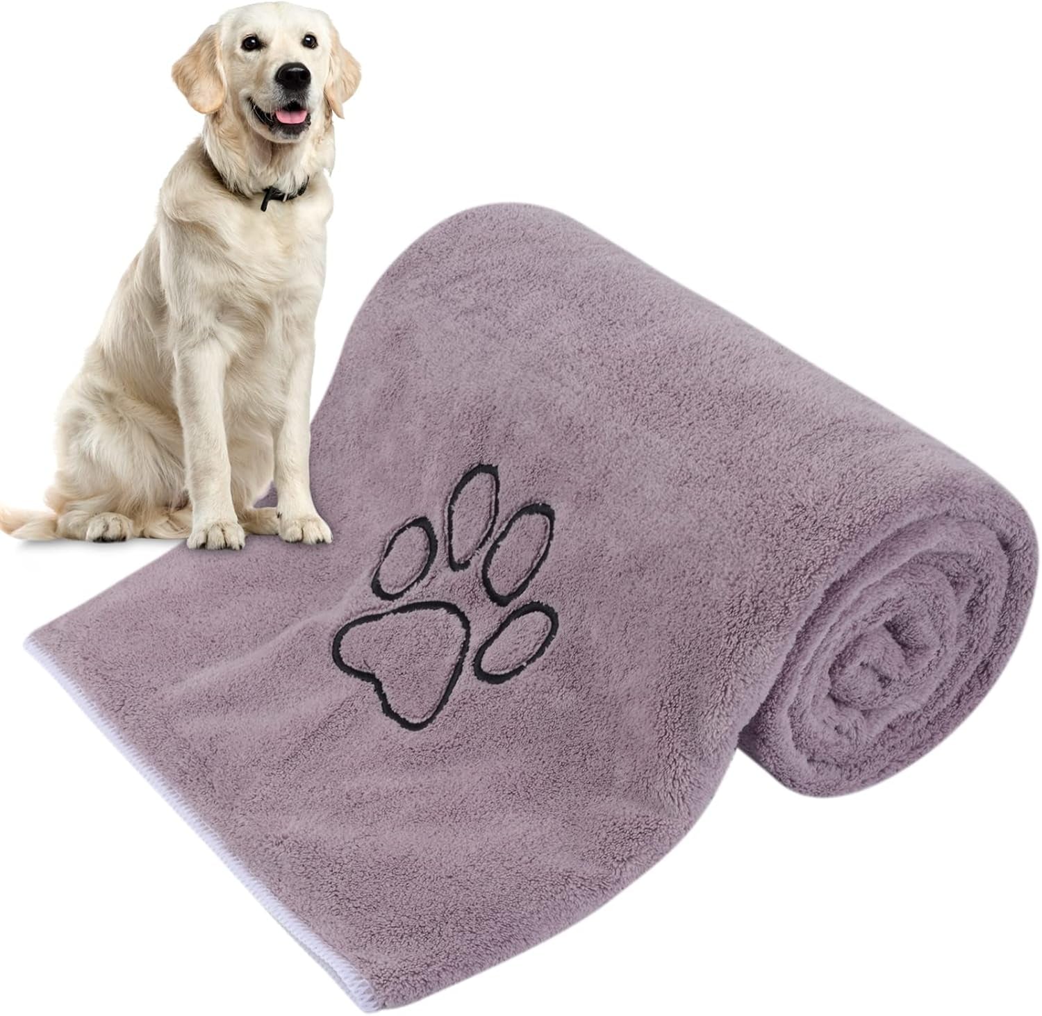 Super Absorbent Microfiber Pet Bath Towel for Dogs and Cats - 30 x 50 Inches - Purple