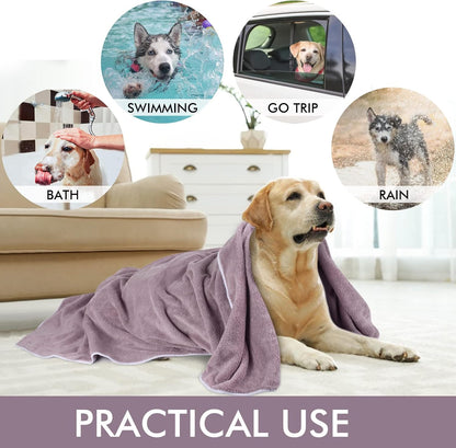 Super Absorbent Microfiber Pet Bath Towel for Dogs and Cats - 30 x 50 Inches - Purple